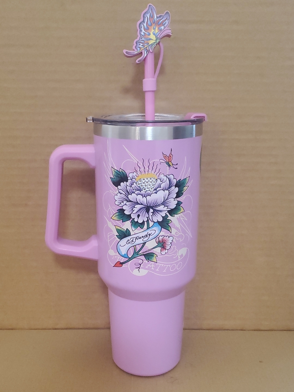 Ed Hardy Pink Floral Tumbler NWOT